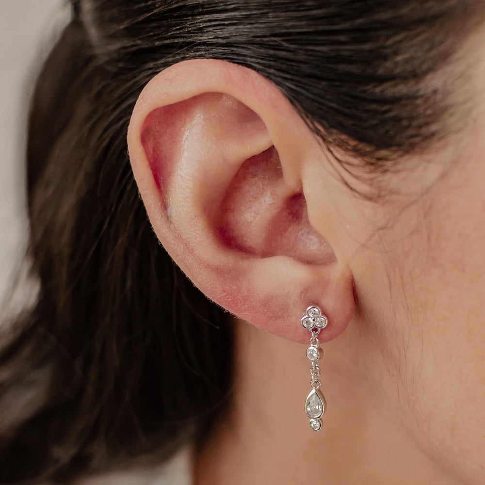 Boucles d’Oreill Goutte Blanc Trio Sterling Argent